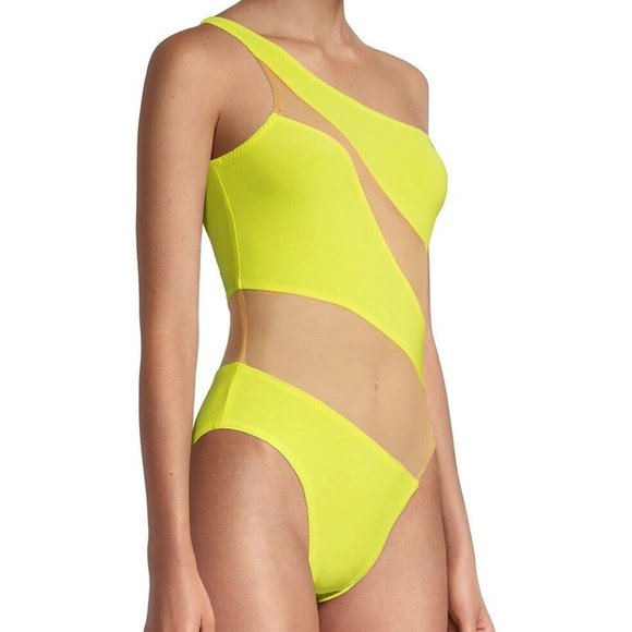 $265 NORMA KAMALI Snake Mesh One-Shoulder Swimsuit Bodysuit Nude Yellow XXS - Picture 4 of 16
